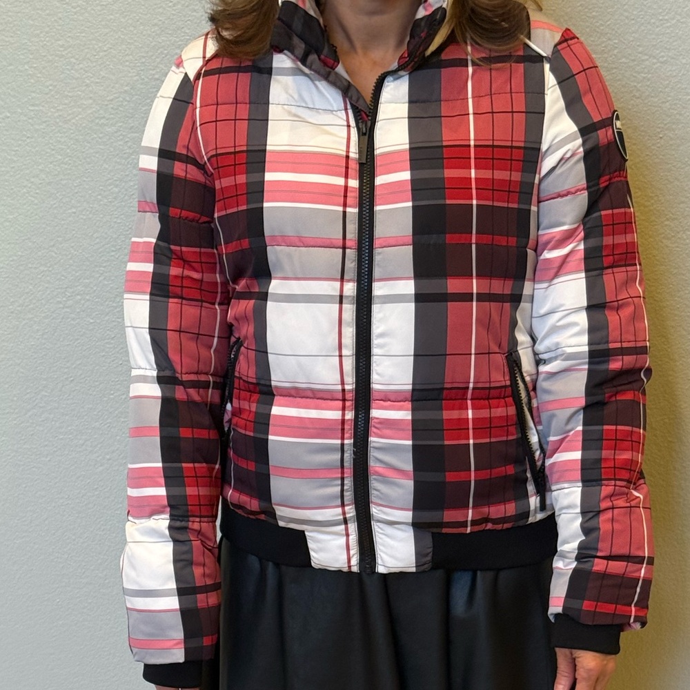 Marc New York Plaid Puffer Jacket - Red, Black, White